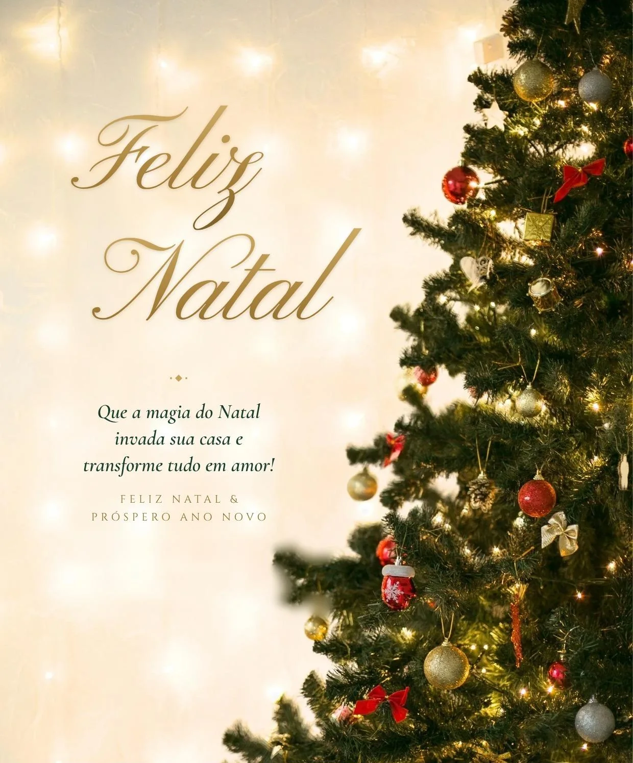 Árvore de Natal decorada e a mensagem Feliz Natal